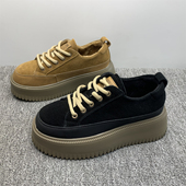 商场撤柜处理加绒真皮厚底6cm博肯鞋 牛皮松糕板鞋 女2025冬季 新款