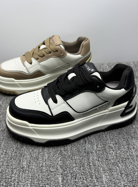 商场撤柜处理真皮厚底小白鞋女2026春季新款拼色牛皮休闲运动板鞋