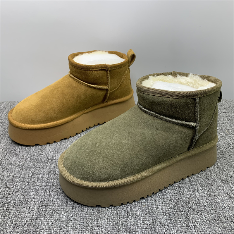 断码处理磨砂牛皮厚底雪地靴女2025新款保暖棉鞋真皮防滑外穿短靴