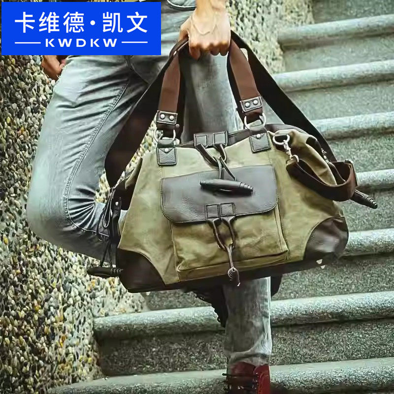 梵客莱利韩版单肩旅行手提包帆布包复古斜挎男包斜跨背包休闲男士