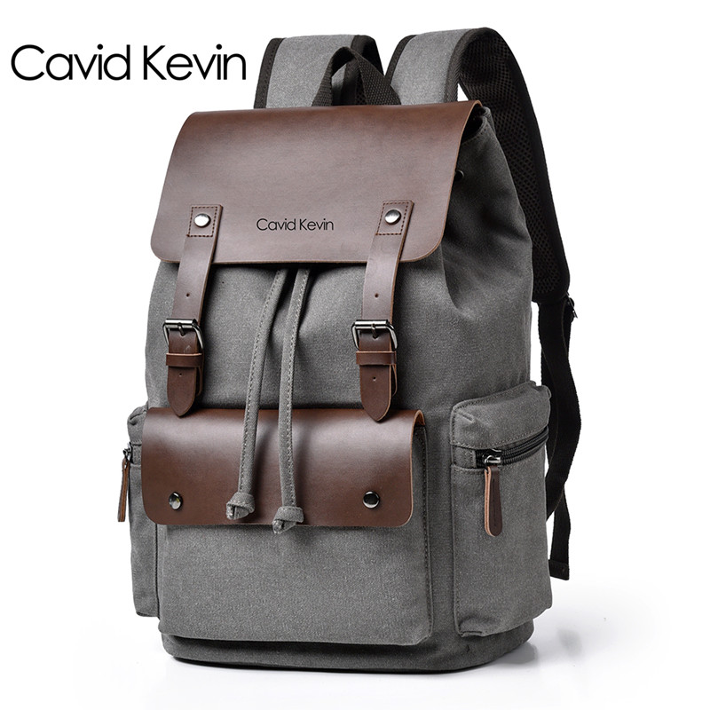 Cavid Kevin男士复古双肩包油蜡帆布简约休闲旅行包背包电脑书包