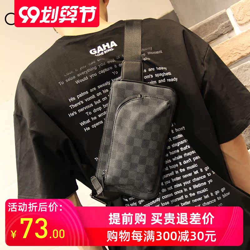 Cavid Kevin欧美格子男士胸包腰包时尚百搭斜挎潮流包街头单肩包