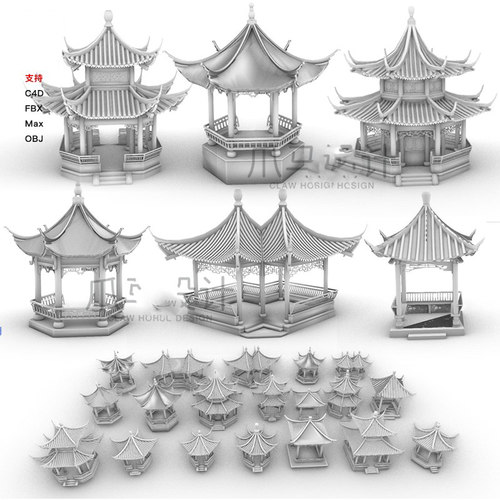 亭子 凉亭 中式古建筑 模型犀牛建模rhino/C4D/3Dmax/maya模型obj
