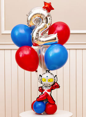 儿童宝宝生日奥特曼铝膜气球立柱装饰品场景布置男孩卡通数字桌飘