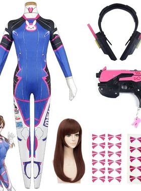 Game Overwatch Dva Cosplay Costumes Tights Jumpsuit Wig Head