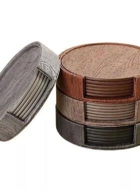 Round Leather Coasters For Drinks 6 Piece Cup Mat Pad Set