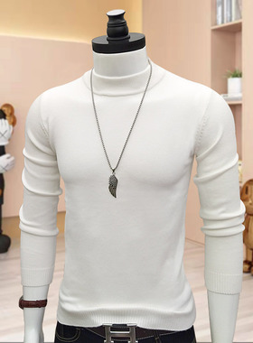 男士修身半高领保暖黑白色毛衣秋冬季圆领休闲正肩纯色针织毛衣衫