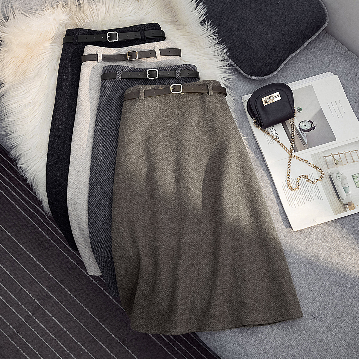 三述中长款a字韩版毛呢小个