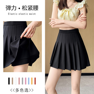 松紧腰黑色薄款 青春学生a字高腰辣妹jk短裙 加长西装 百褶裙女夏季
