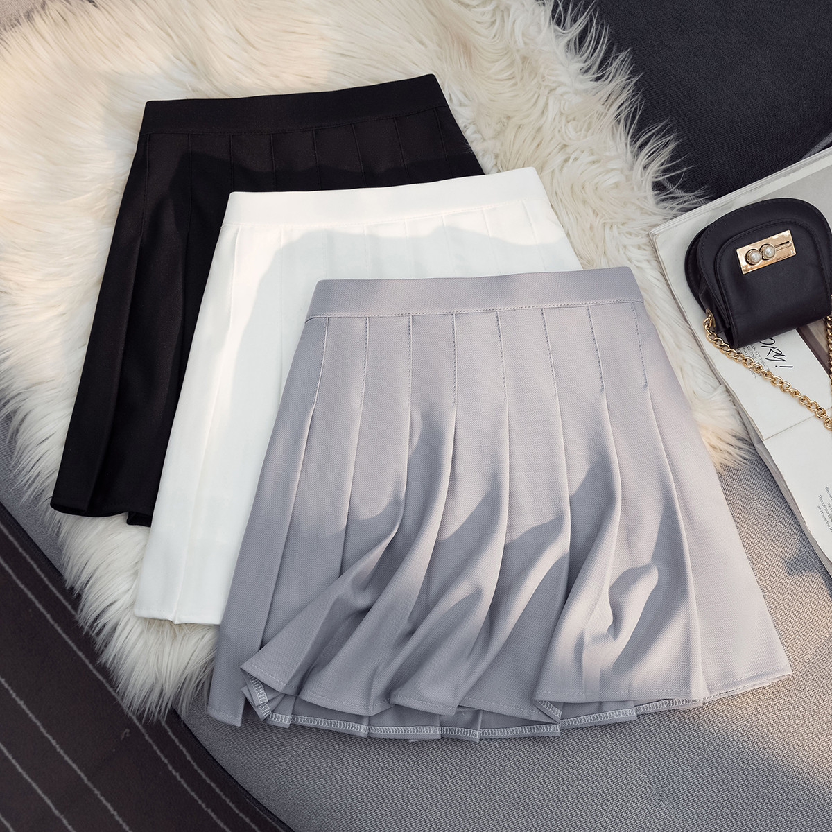 2种长度~纯色JK裙基础通勤高级俏皮西装料39CM百搭A字百褶短裙夏
