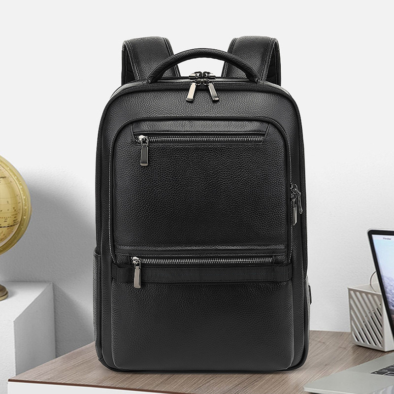 头层牛皮双肩包男士商务背包大容量电脑包高级感外置USB真皮男包