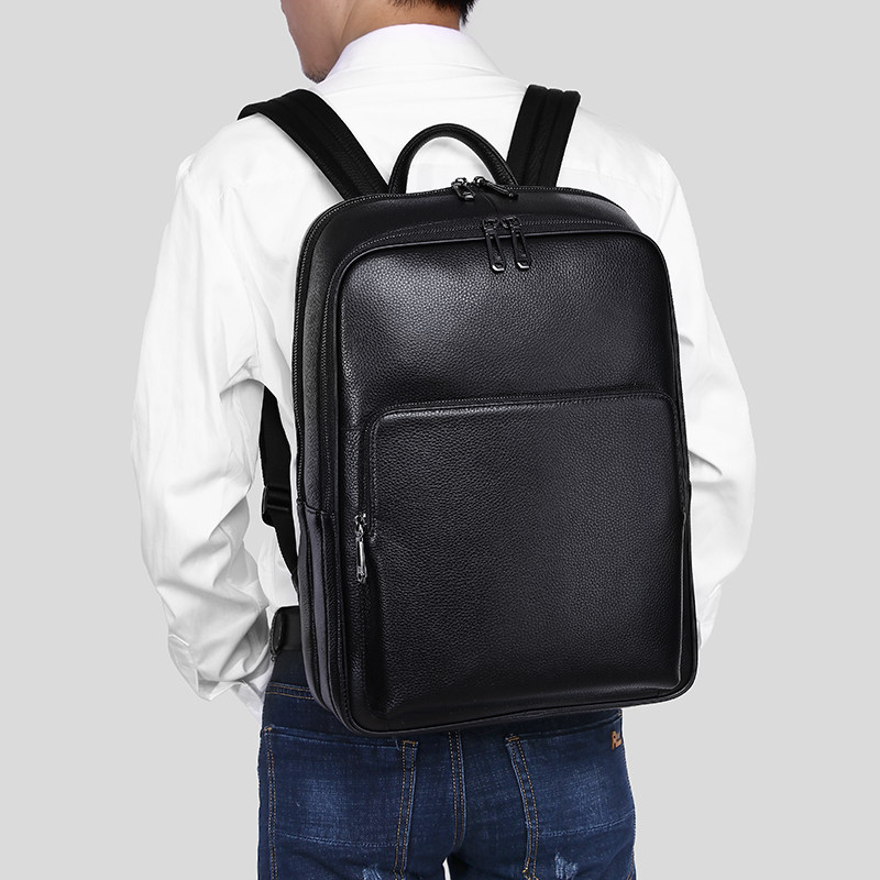 高级感真皮双肩包男士大容量牛皮电脑包商务风通勤背包上班男包包