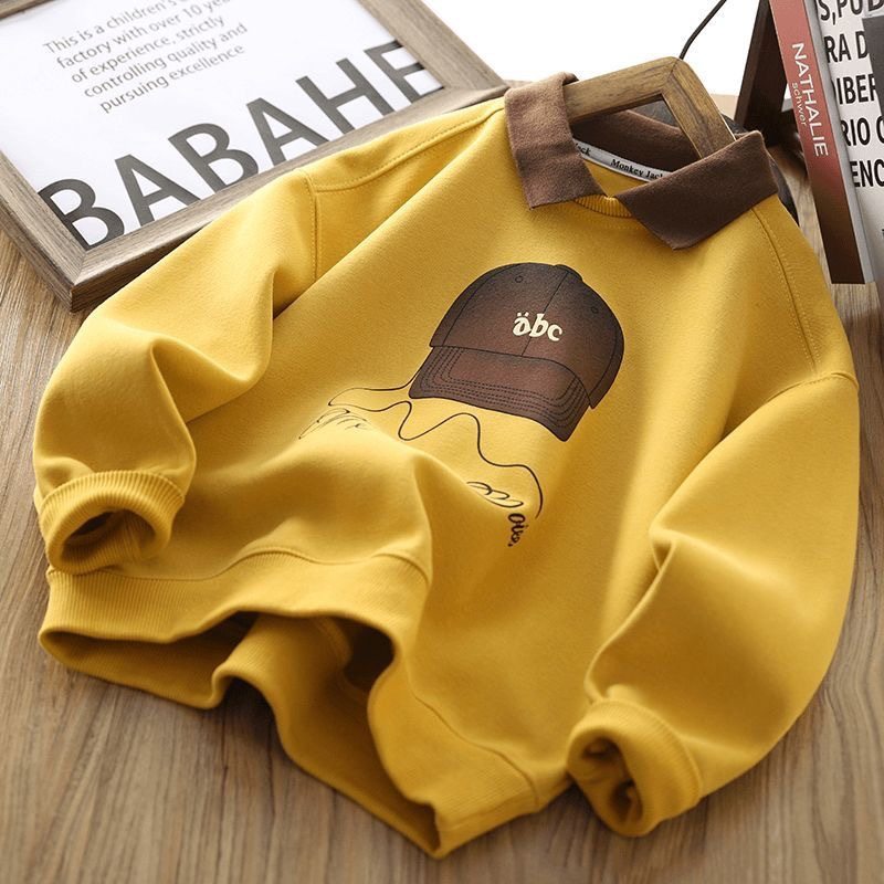 男童卫衣polo衫秋冬款2026新款儿童拼色翻领时尚运动洋气圆领卫衣