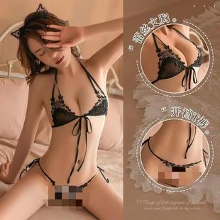 甜欲风系带丁字裤 超薄聚拢胸罩软妹套装 子 少女性感内衣内裤 加大码