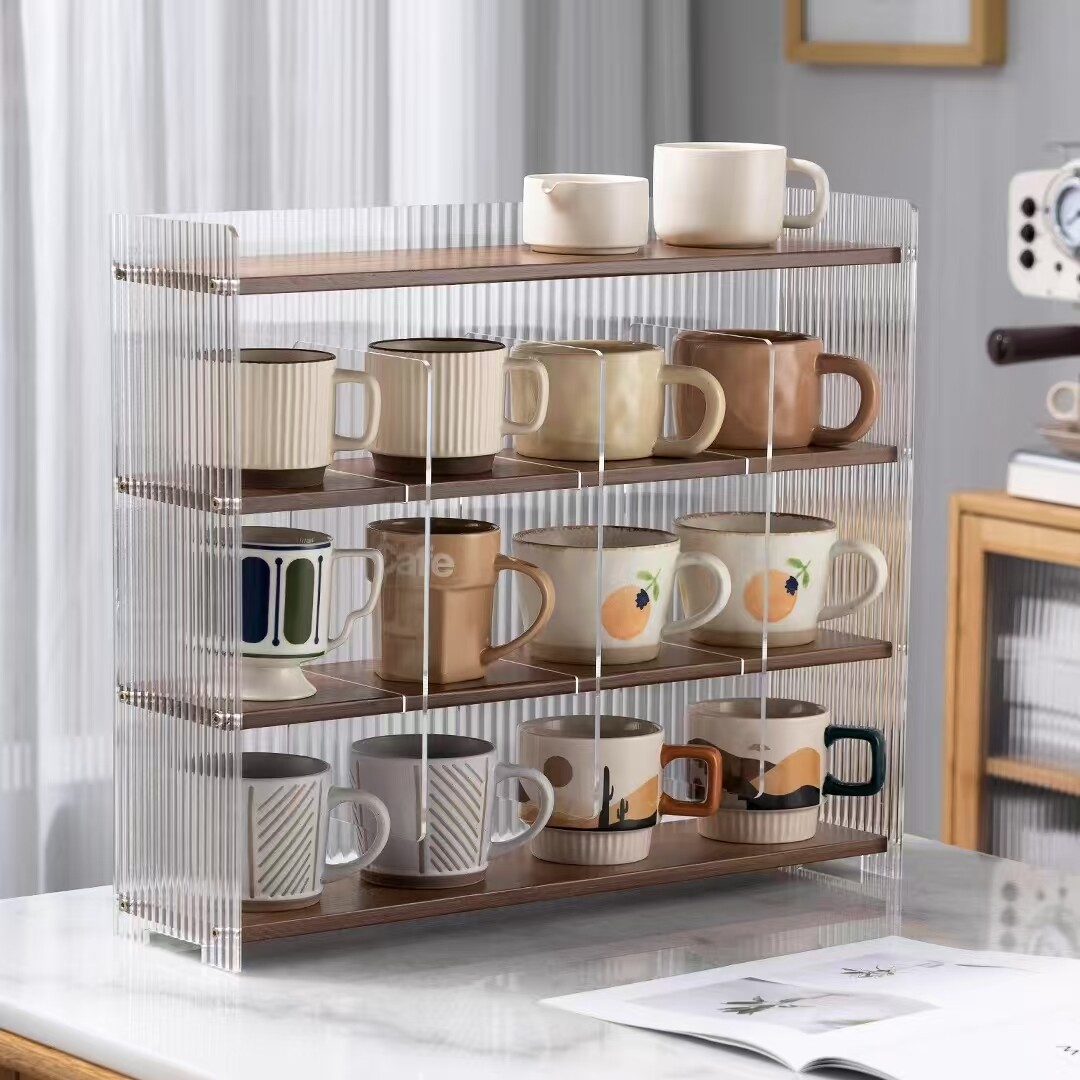 水杯架透明亚克力多层实木客厅餐桌吧台收纳架简约大方高级展示架