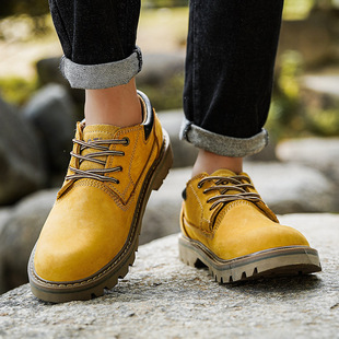 经典真牛皮马丁靴大黄靴工装男鞋低帮卡特CAT英伦风耐磨登山徒步