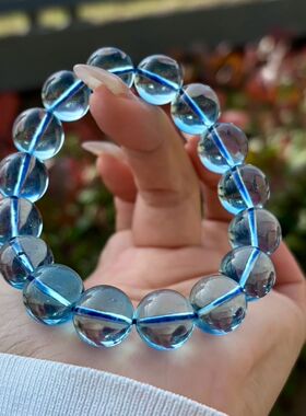 天然巴西冰透海蓝宝手链男女款蓝海蓝宝石圣蓝色水晶手串饰品