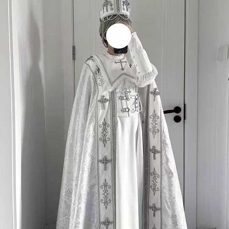 晚礼服白色哥特修女lolita连衣裙
