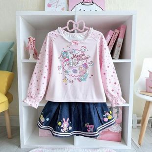 爆款外穿mp粉色长袖套装服饰萌妹可爱牛仔刺绣短裙甜美童趣女儿服