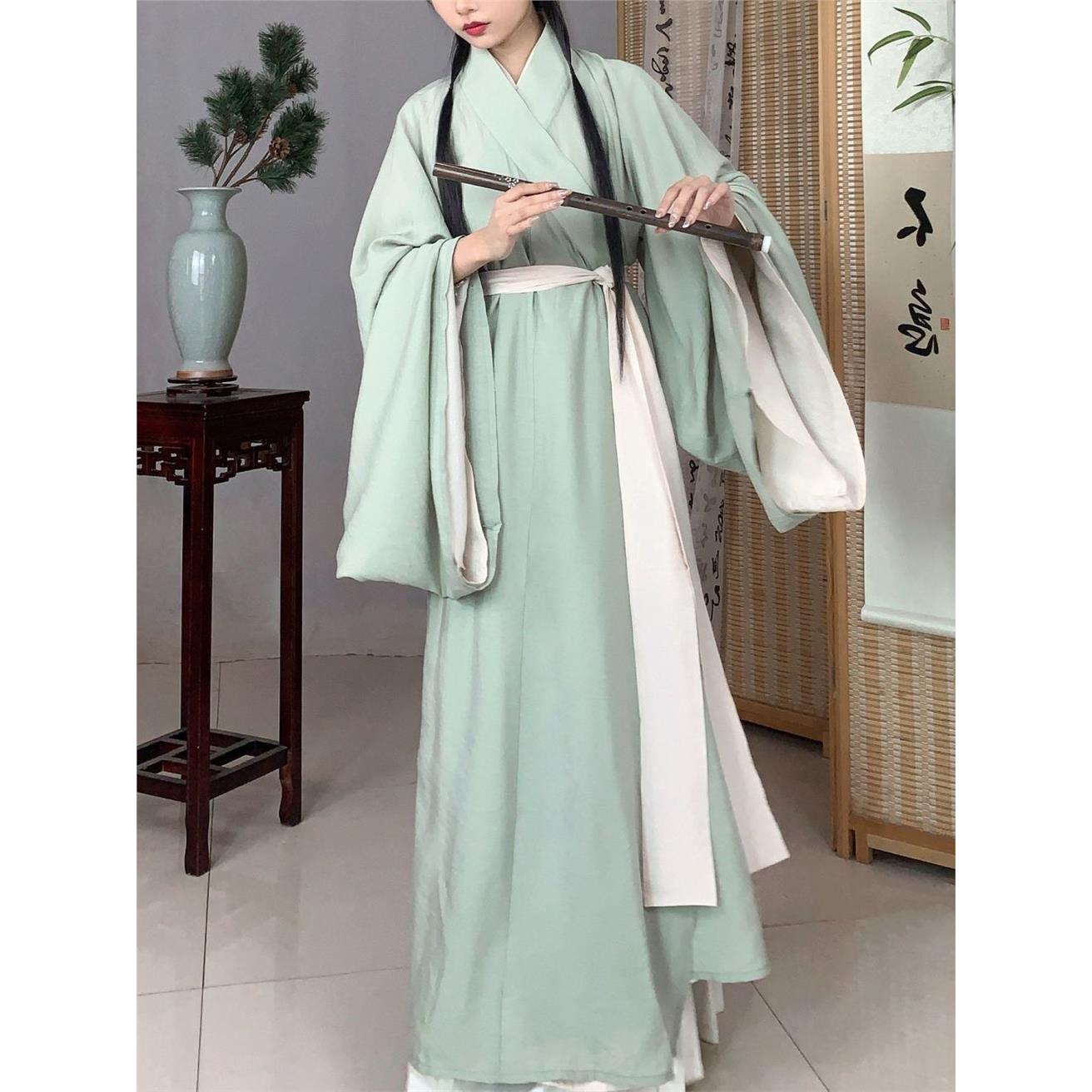 魏晋风纯色直裾大袖新款汉服全套