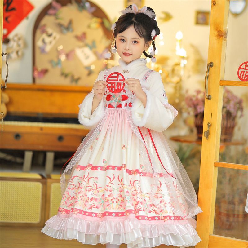 桃桃贺岁女童汉服连衣裙冬季新款