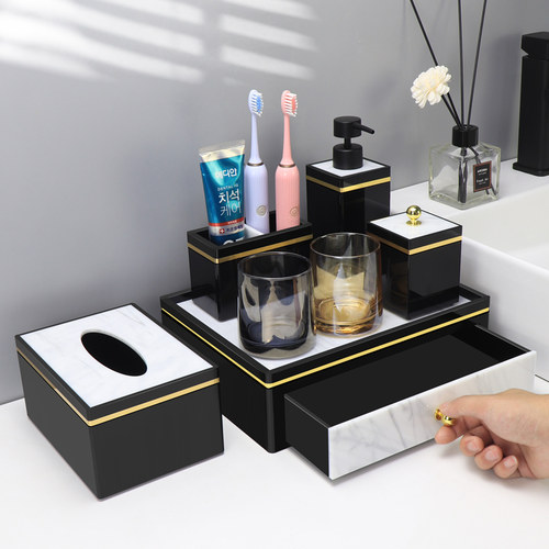 高档卫浴洗漱套装电动牙刷置物架北欧轻奢浴室用品洗手台收纳盒