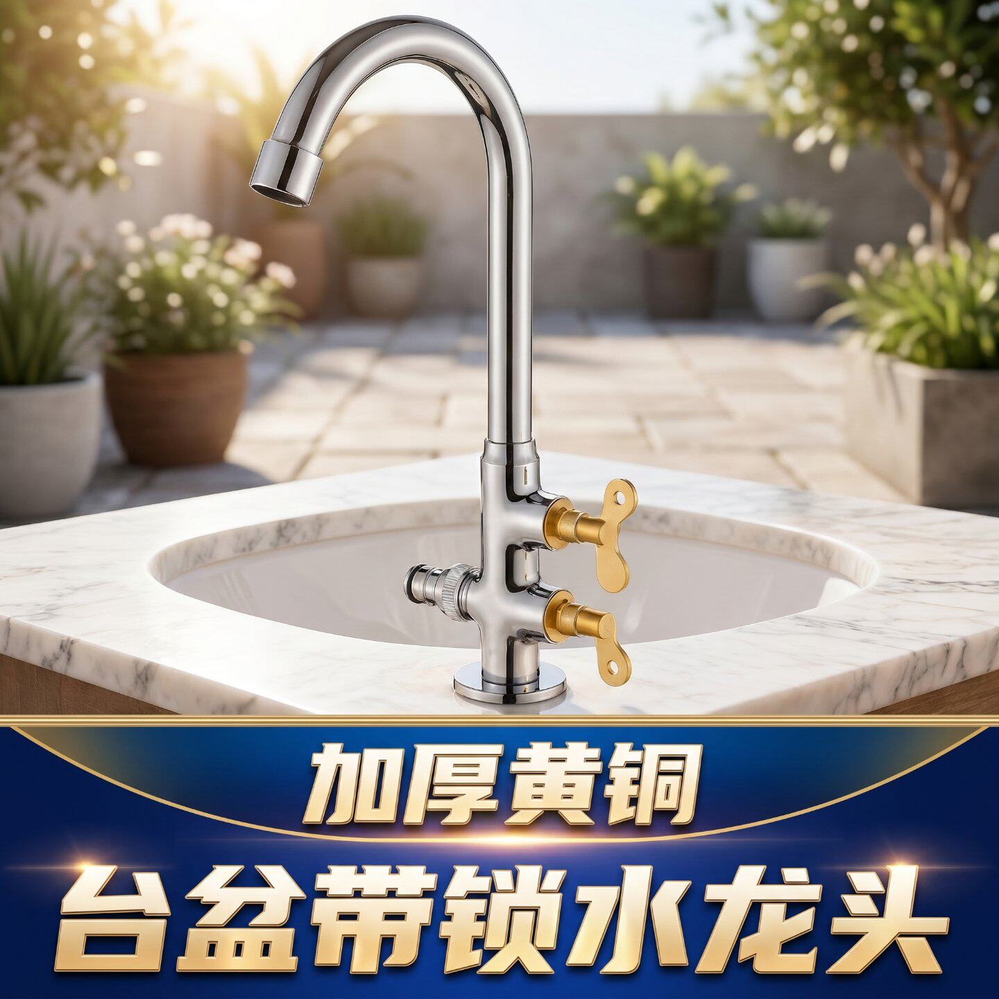 带锁水龙头一进二出台盆专用