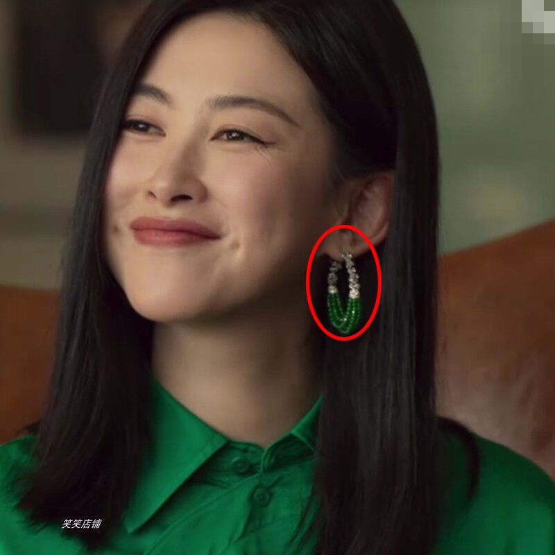 玫瑰的故事黄亦玫刘亦菲苏更生万茜同款耳环绿色流苏2024日韩新款