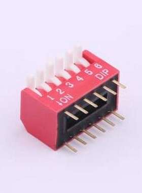 TE-06 拨码开关 拨码开关红色06P-180度6PIN间距2.54mm立式直插侧