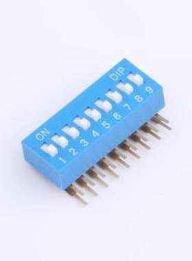DT-09LT 拨码开关 2.54mm间距 9位 琴键式 90度弯插侧拨凸柄 蓝色