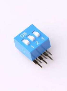 DT-03LT 拨码开关 2.54mm间距 3位 琴键式 90度弯插侧拨凸柄 蓝色