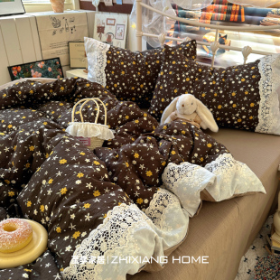 法式甜美复古花边床上四件套纯棉全棉单件被套床单床品宿舍三件套