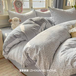 ins小清新古法水洗仿棉云感棉床上四件套床单件被套罩宿舍三件套4