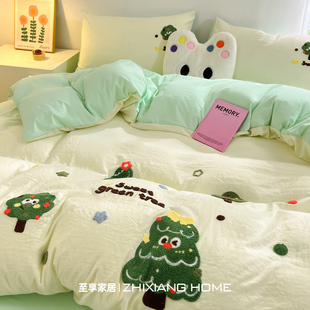 ins床上纯棉四件套2025新款 全棉床单被套床品学生单人宿舍三件套4