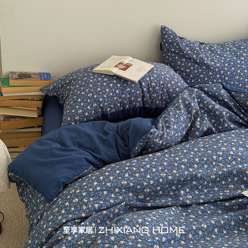 复古小碎花泡芙纱床上四件套