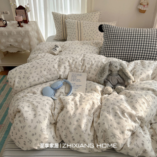 A类ins少女花边纯棉四件套100%全棉床上用品床单被套宿舍三件套