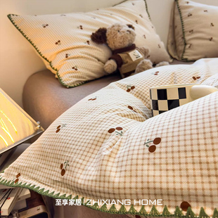 ins樱桃贝壳边100%纯棉全棉床上用品四件套床单被套罩宿舍三件套4