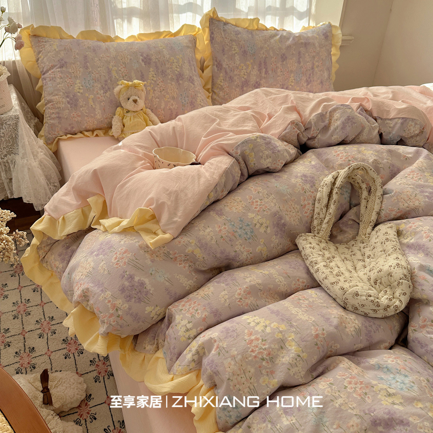 复古花边四件套纯棉全棉床上用品床单被套被罩床笠学生宿舍三件套
