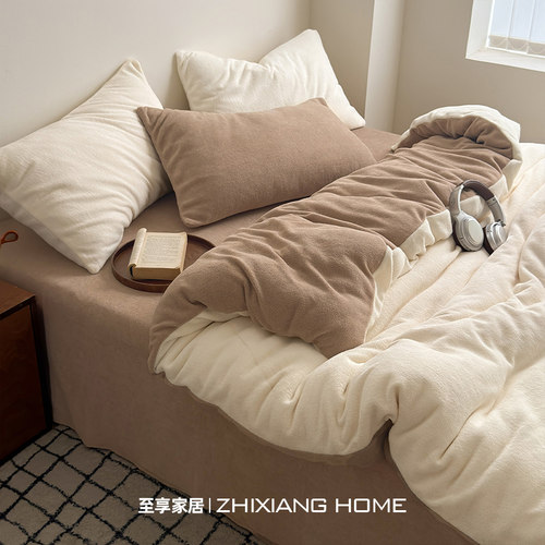 韩系冬季加厚牛奶绒床上四件套