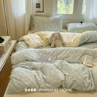 A类小清新双层纱纯棉全棉床上四件套2025新款 被套宿舍床单三件套4