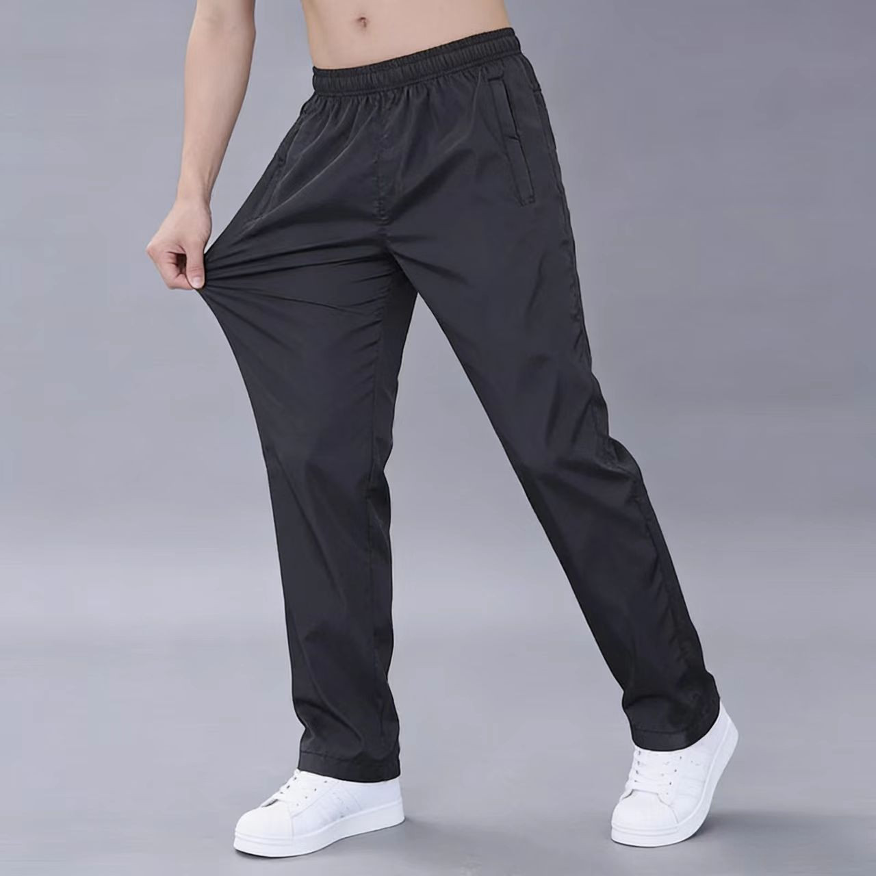 宽松直筒速干运动裤男夏季薄款冰丝弹力工作裤透气休闲垂感长裤子