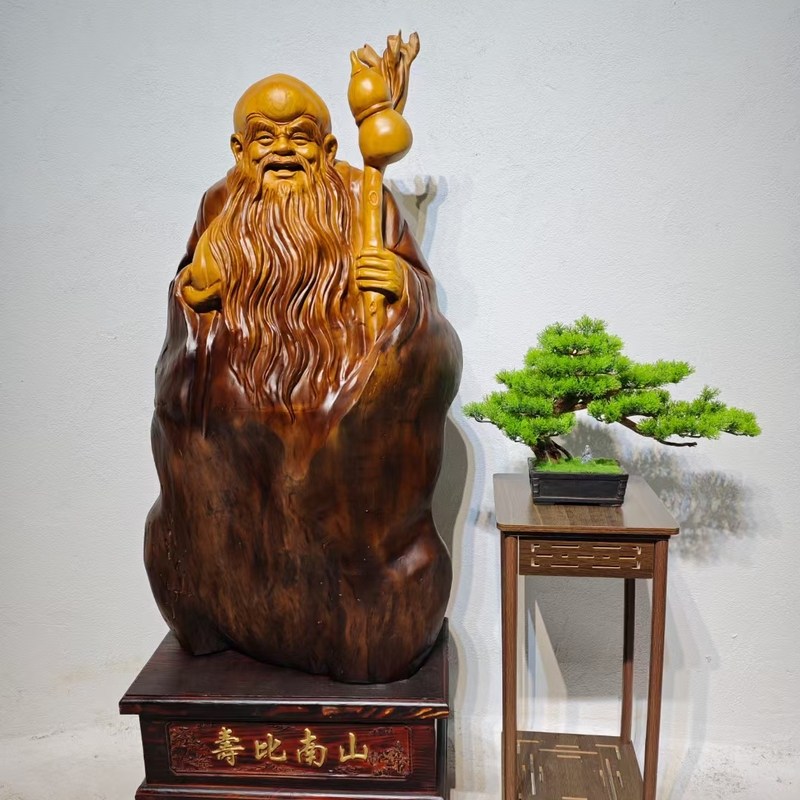 木雕寿星公香樟木寿星爷实木寿星摆件根雕寿星摆件祝寿摆件