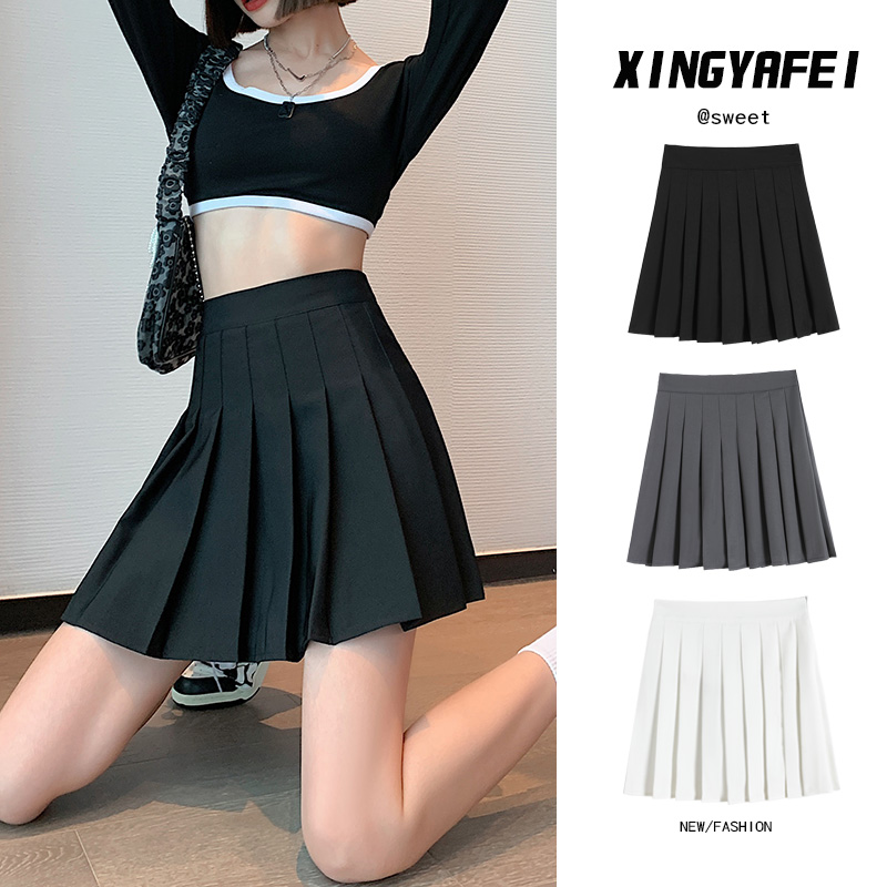 黑色百褶裙女半身裙短裙春秋冬款2021高腰显瘦夏a字裙子学院JK裙
