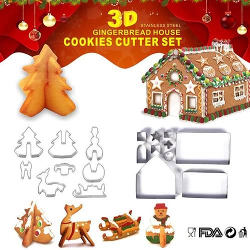 Christmas Gingerbread House Cookie Cutter Set 3D Stainless S