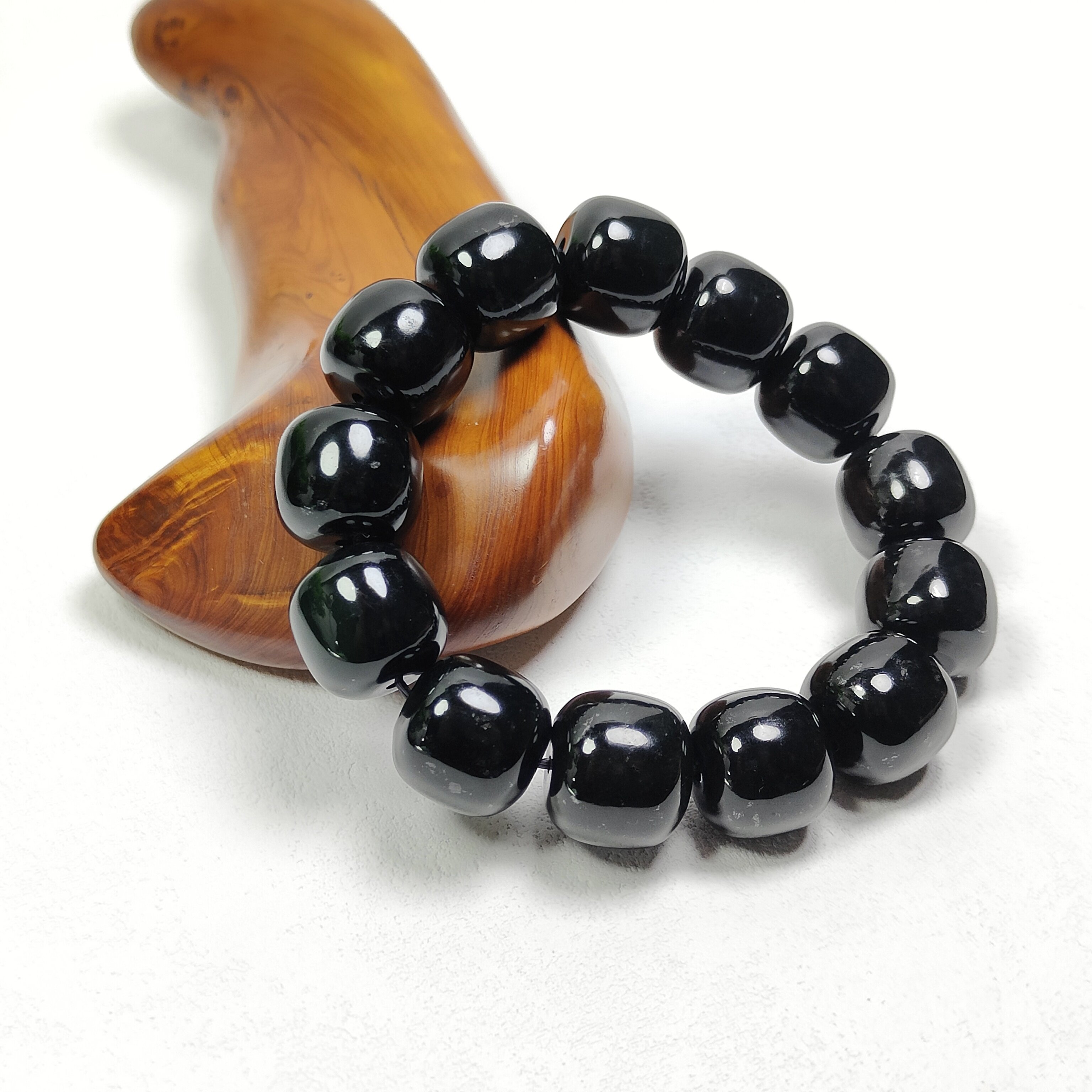 平安苹果珠~天然高亮度药王石黑包公手链文玩国风潮流老型珠手串