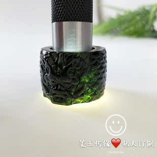 黑墨玉扳指 男士霸气龙头指环 生意兴隆活磁墨翠绿祥龙大戒指商务