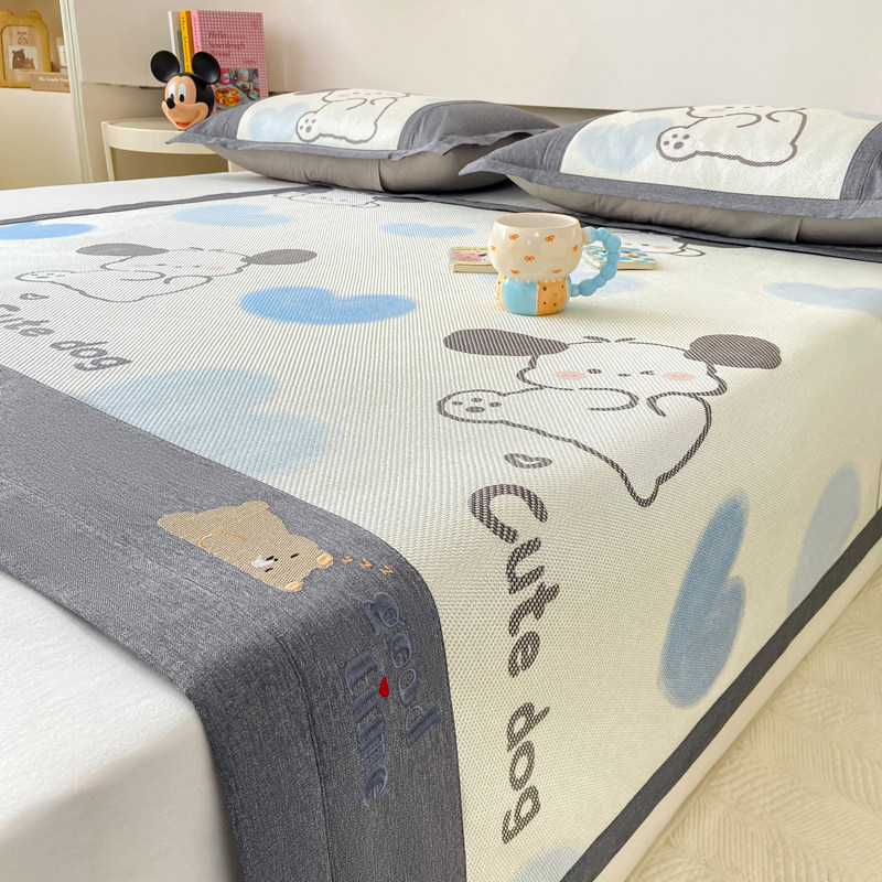夏季凉席三件套学生宿舍单人冰丝席可机洗席子夏天儿童床笠款软席