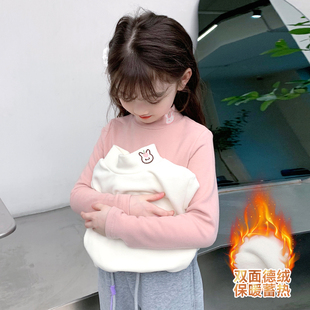 儿童德绒宝宝洋气半高领加厚T恤潮 新款 女童加绒打底衫 2025秋冬装