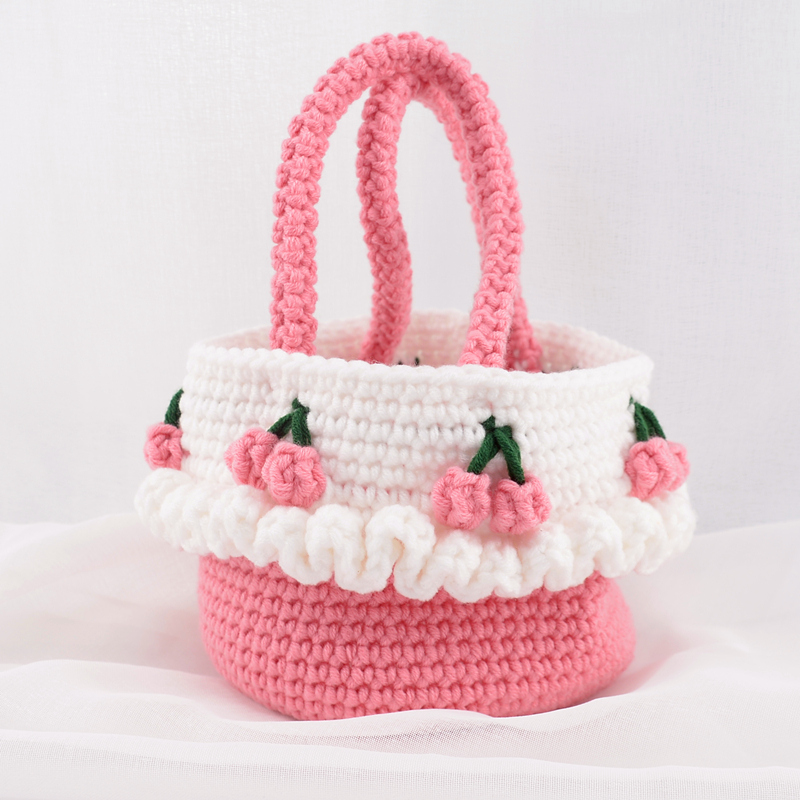三月瑾 手工编织包包毛线钩针材料线diy编织孕期自制樱桃水桶包