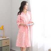 春夏女士全棉浴袍换衣纯棉睡袍两层纱布睡裙吸水速干浴衣薄款 睡衣